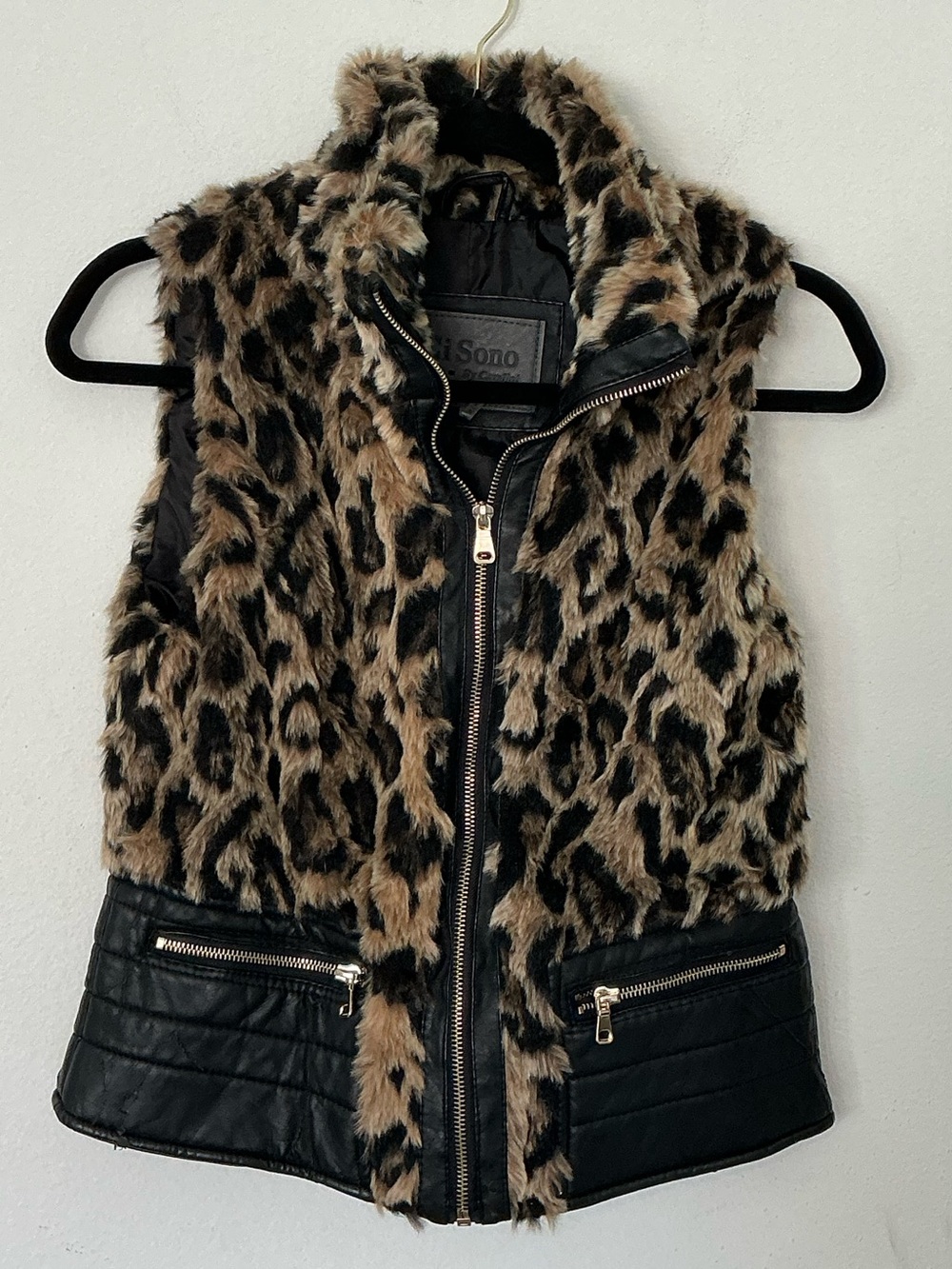Leopard Print Faux Fur Vest - Tan/Black